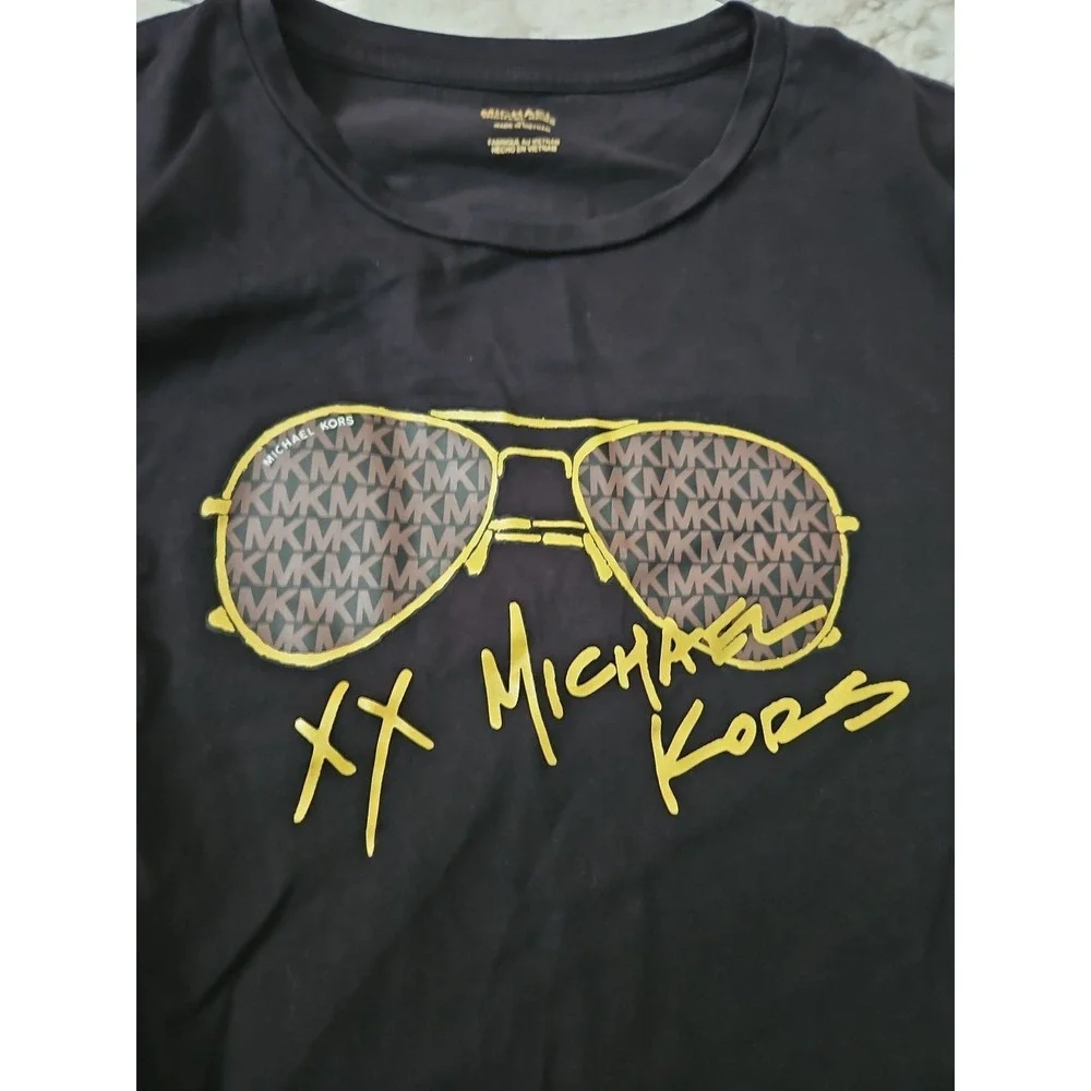 Michael Kors Women's Black Graphic T-Shirt Size XL 100% Organic Cotton